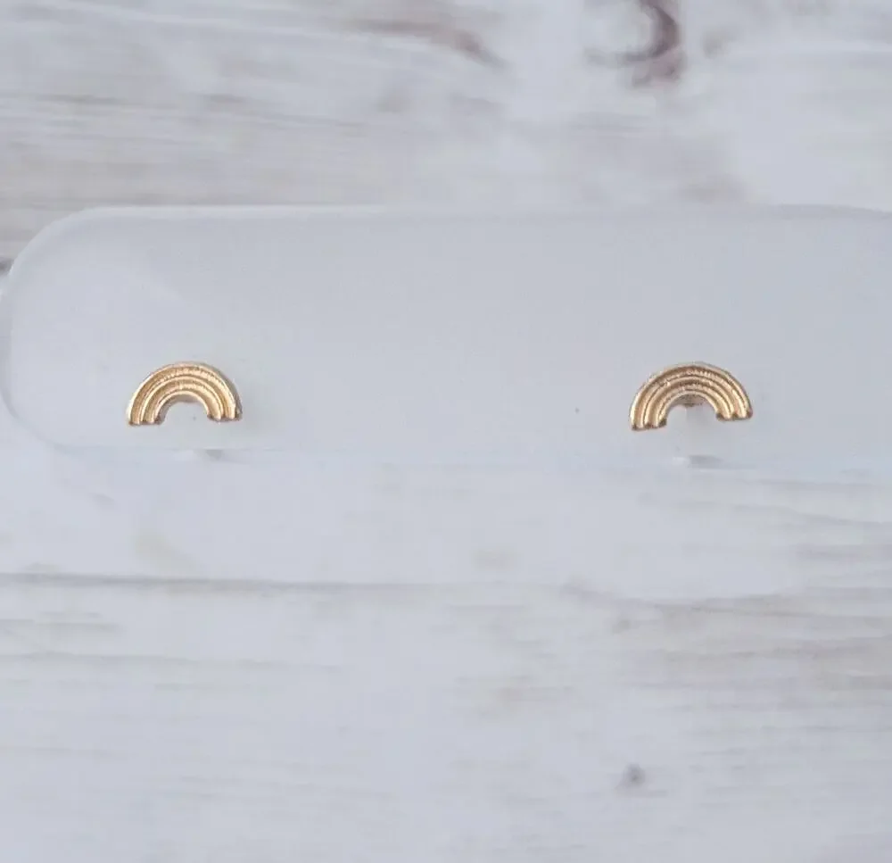 Stud Earrings - Gold Tone Arch Shape - Dainty - Fair Condition